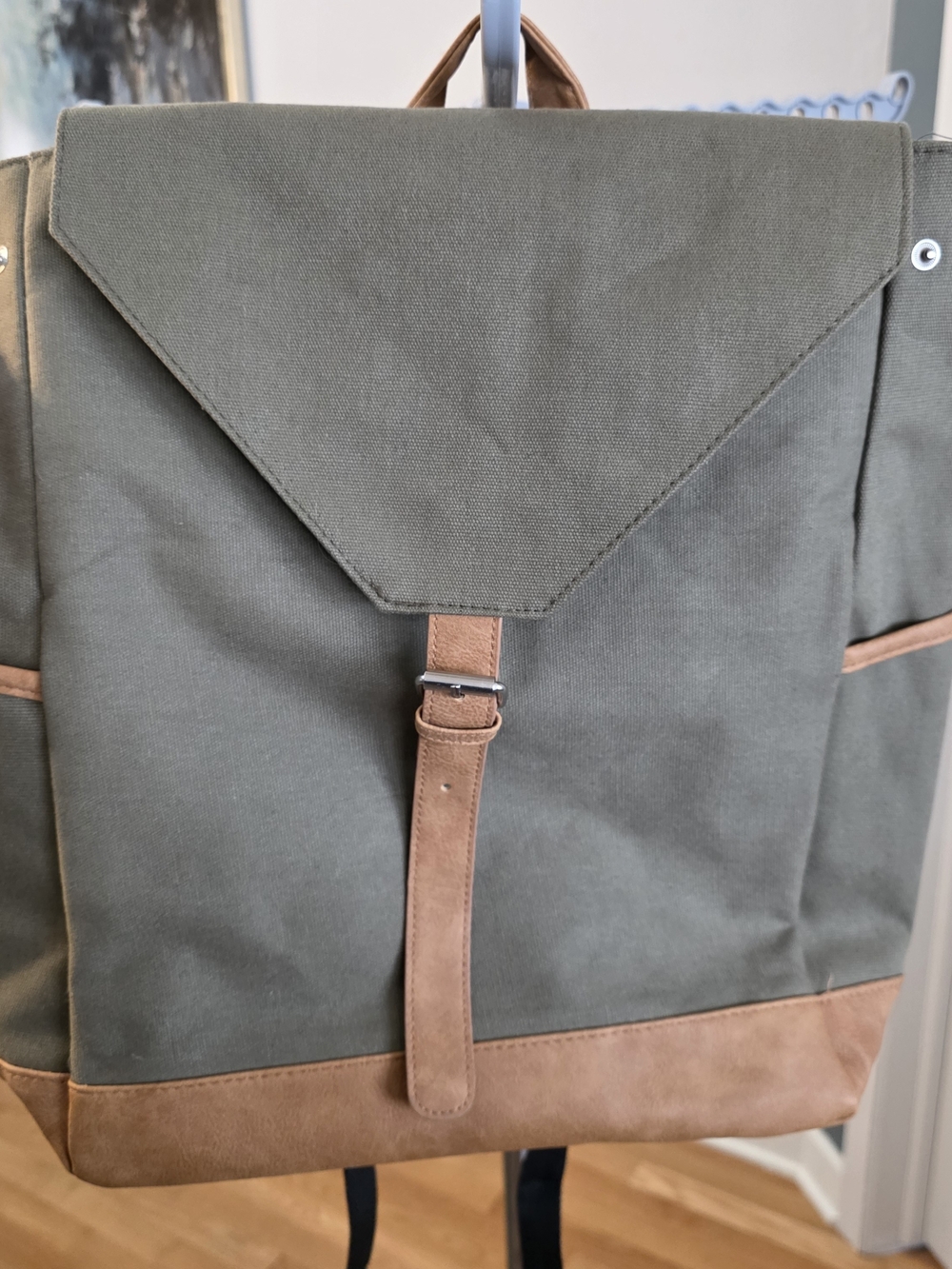DSW Canvas Backpack in Olive Green and Tan